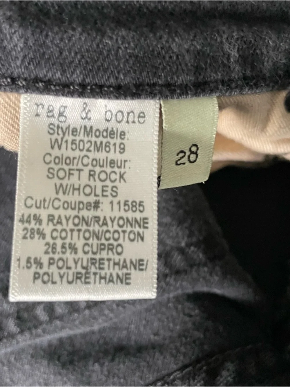 Rag & Bone Skinny Soft Rock Jeans Size 28